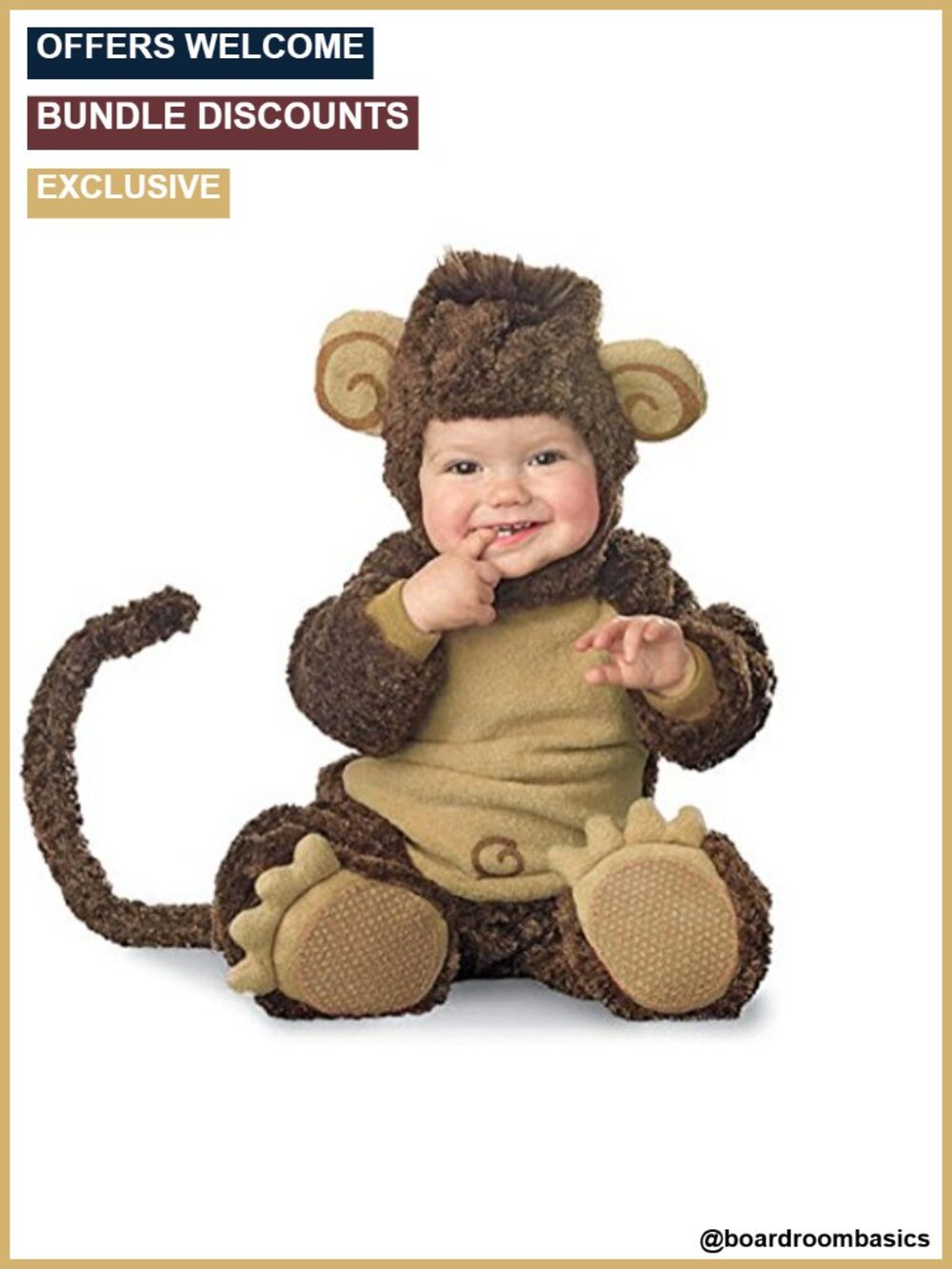 Infant Monkey Costume Bodysuit Booties Hood Halloween Dress Up